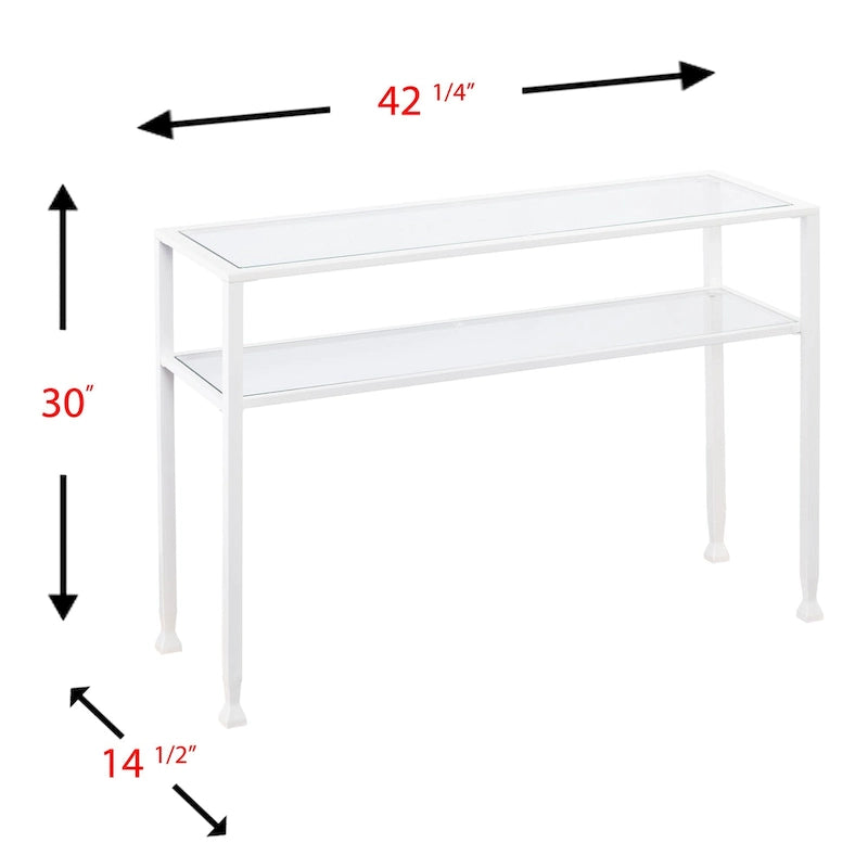 SEI Furniture Price Matte Gold Metal Console Table with Shelf and Tempered Glass