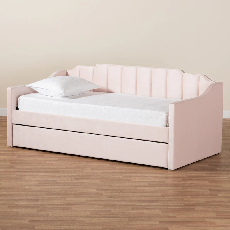Lennon Modern and Contemporary Velvet Fabric Daybed with Trundle