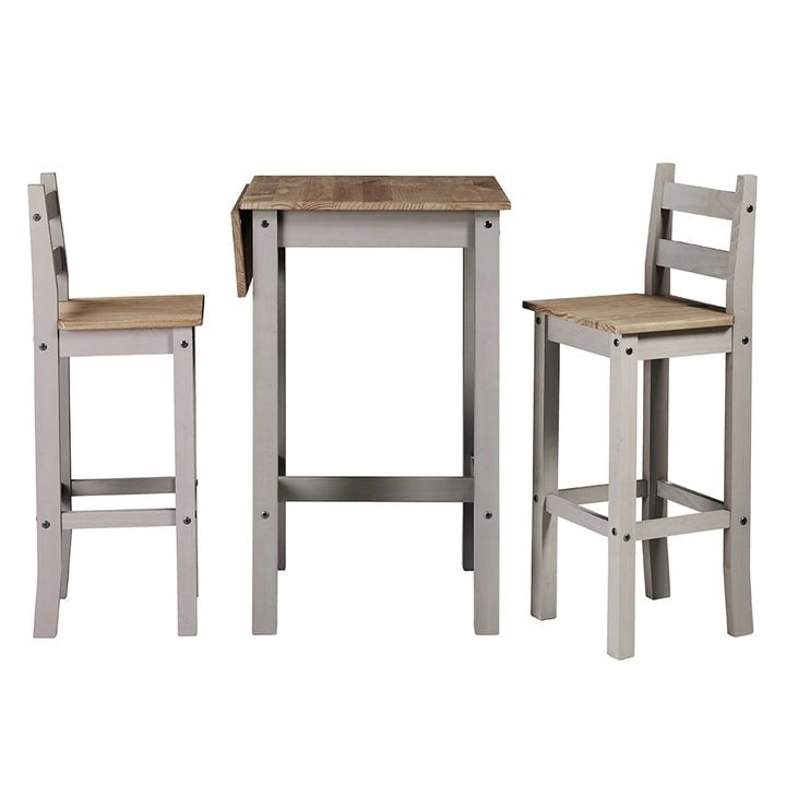Wood Bar Height Dining Set of Drop Leaf Table and 2 Chairs Corona Collection
