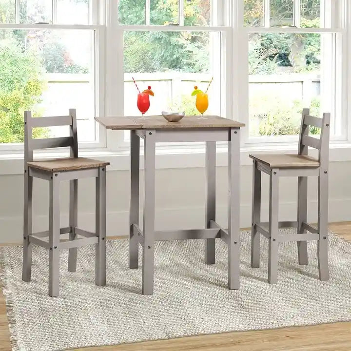 Wood Bar Height Dining Set of Drop Leaf Table and 2 Chairs Corona Collection