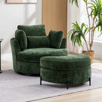 42.3 W Upholstered Swivel Accent Chair with 4 Pillows and Half-Moon Storage Ottoman