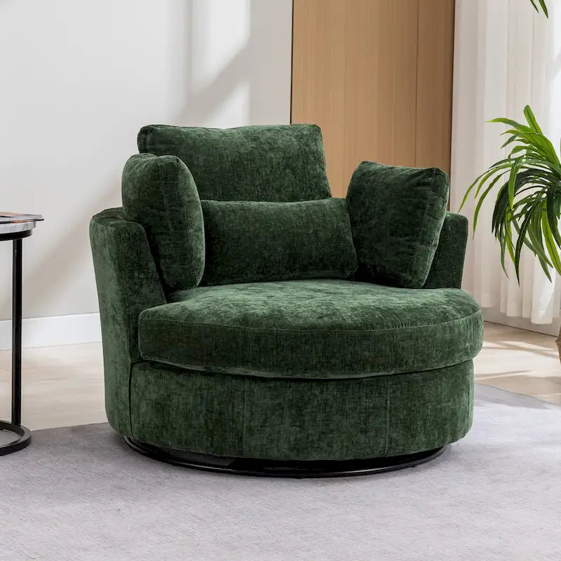 42.3 W Upholstered Swivel Accent Chair with 4 Pillows and Half-Moon Storage Ottoman