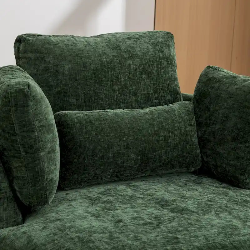 42.3 W Upholstered Swivel Accent Chair with 4 Pillows and Half-Moon Storage Ottoman