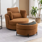 42.3 W Upholstered Swivel Accent Chair with 4 Pillows and Half-Moon Storage Ottoman