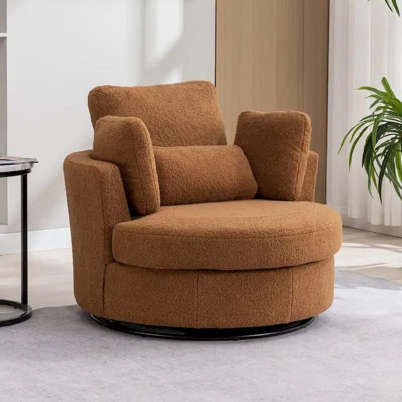 42.3 W Upholstered Swivel Accent Chair with 4 Pillows and Half-Moon Storage Ottoman