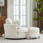 42.3 W Upholstered Swivel Accent Chair with 4 Pillows and Half-Moon Storage Ottoman