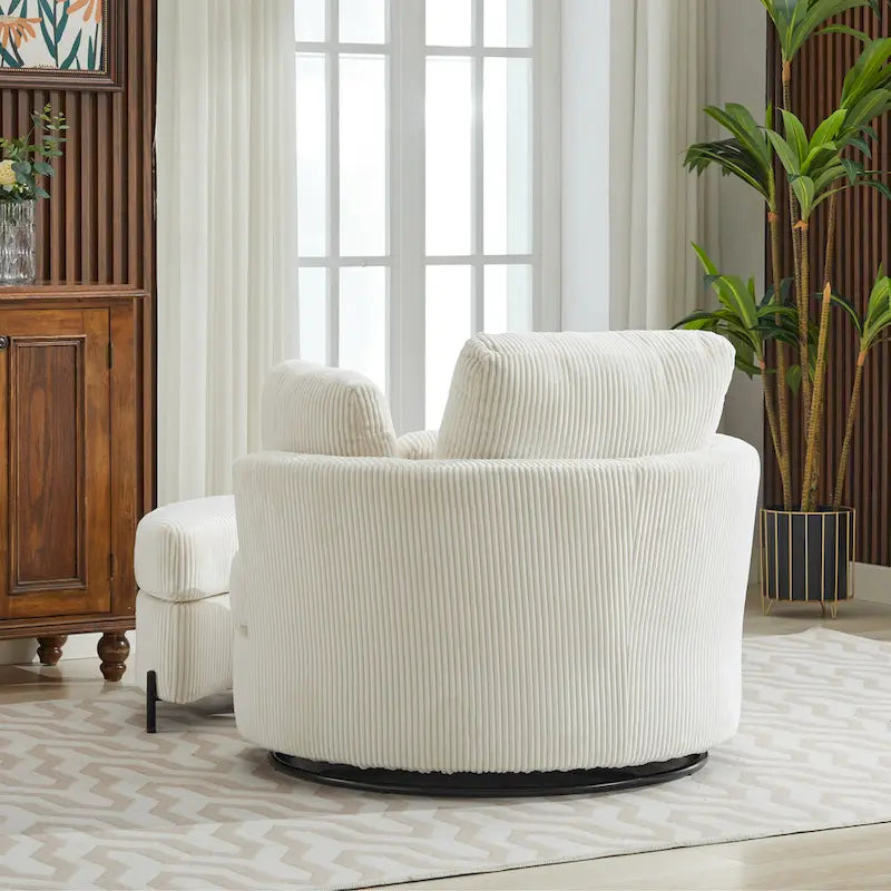 42.3 W Upholstered Swivel Accent Chair with 4 Pillows and Half-Moon Storage Ottoman