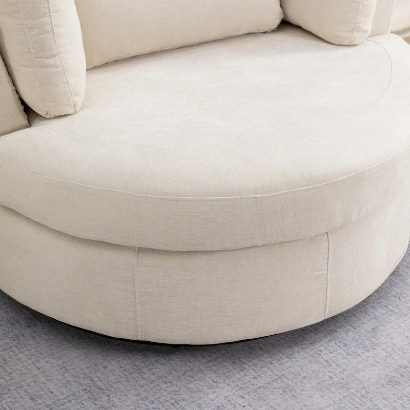 42.3 W Upholstered Swivel Accent Chair with 4 Pillows and Half-Moon Storage Ottoman