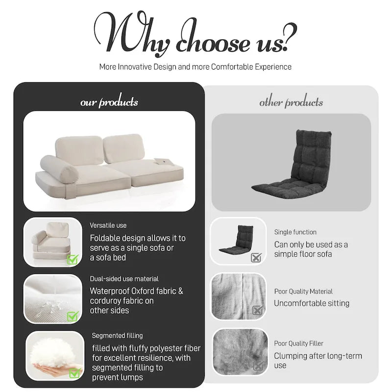 WOWMAX Convertible Love Seat Sofa Floor Bed Chair