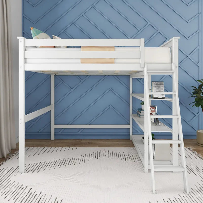 Max and Lily Full-Size High Loft Bed with Bookcase