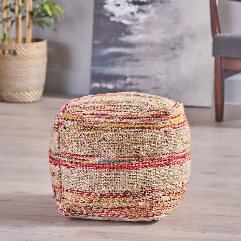 Caiman Handcrafted Boho Fabric Pouf by Christopher Knight Home