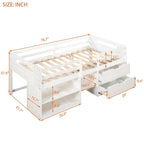 Twin Loft Bed with Storage and Drawers, Low Loft Bed Frame with 2 Shelves and 2 Drawers, No Box Spring Needed