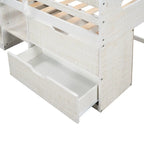 Twin Loft Bed with Storage and Drawers, Low Loft Bed Frame with 2 Shelves and 2 Drawers, No Box Spring Needed