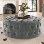 Corvus Chesterfield Round Tufted Velvet Ottoman with Casters