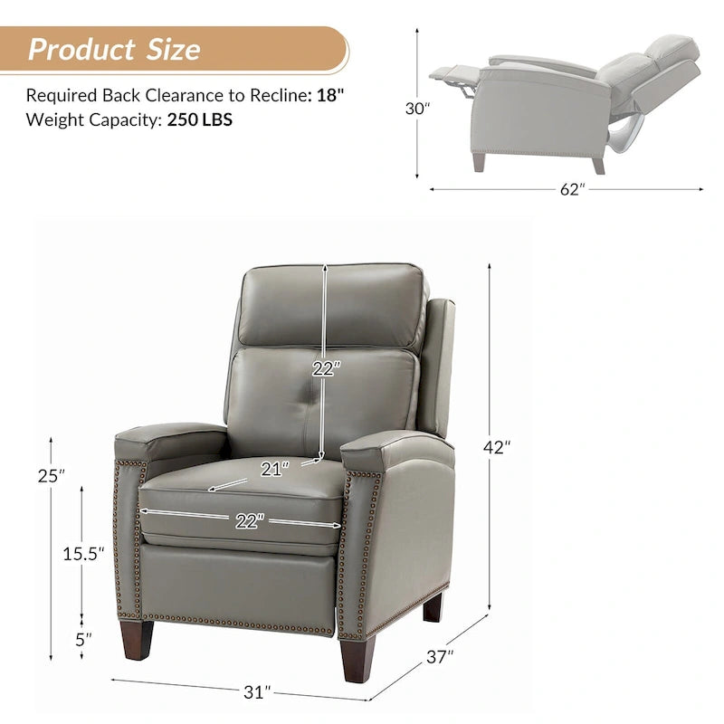 Gaspar Mid-Century Modern Pushback Recliner with Nailhead Trim by HULALA HOME