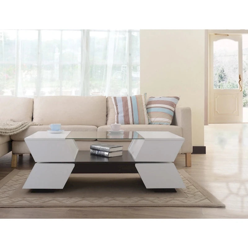 Anjin Enzo Contemporary 47-inch Glass Top Insert Two-tone 1-Shelf Coffee Table by Furniture of America