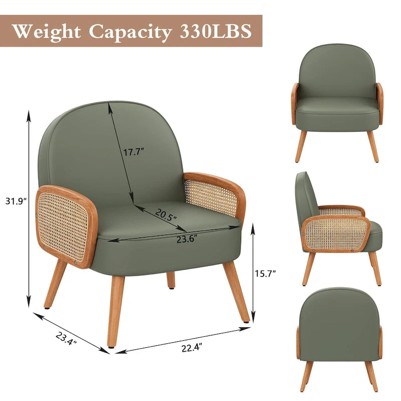 Accent Chair Armchair with Rattan Arms Upholstered Rattan Boho Accent Chair for Living Room Bedroom