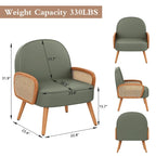 Accent Chair Armchair with Rattan Arms Upholstered Rattan Boho Accent Chair for Living Room Bedroom