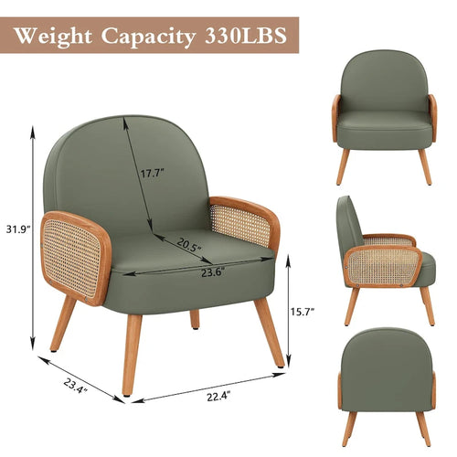 Accent Chair Armchair with Rattan Arms Upholstered Rattan Boho Accent Chair for Living Room Bedroom