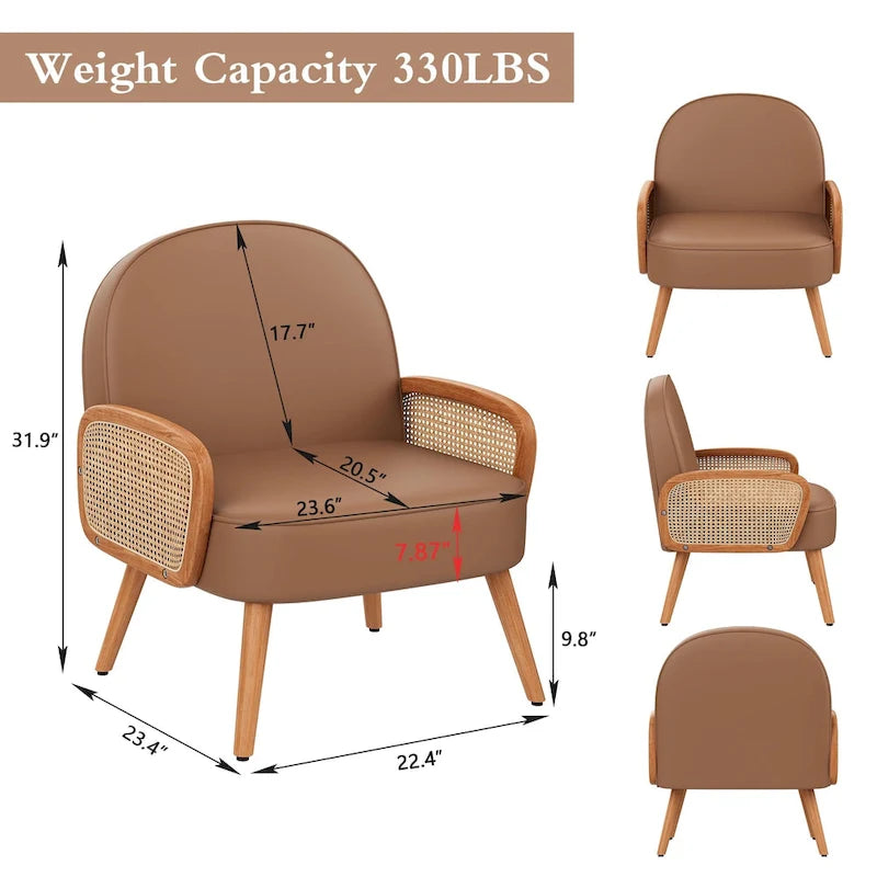 Accent Chair Armchair with Rattan Arms Upholstered Rattan Boho Accent Chair for Living Room Bedroom