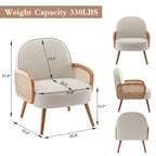 Accent Chair Armchair with Rattan Arms Upholstered Rattan Boho Accent Chair for Living Room Bedroom