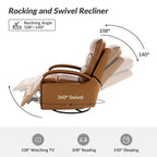 Leopold Modern Genuine Leather Swivel Rocking Manual Recliner Chair with Wooden Arm Accents by HULALA HOME