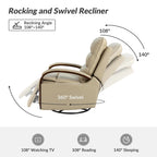 Leopold Modern Genuine Leather Swivel Rocking Manual Recliner Chair with Wooden Arm Accents by HULALA HOME
