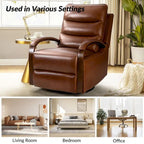 Leopold Modern Genuine Leather Swivel Rocking Manual Recliner Chair with Wooden Arm Accents by HULALA HOME