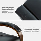 Leopold Modern Genuine Leather Swivel Rocking Manual Recliner Chair with Wooden Arm Accents by HULALA HOME