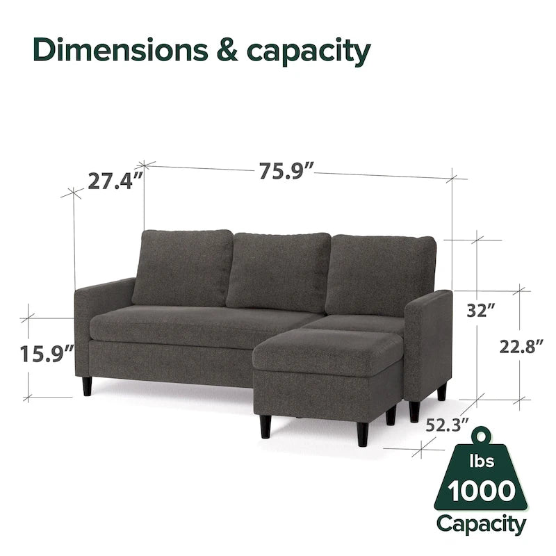 Priage by ZINUS Convertible Sectional Sofa with Reversible Chaise