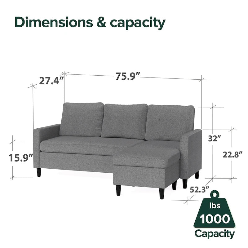Priage by ZINUS Convertible Sectional Sofa with Reversible Chaise