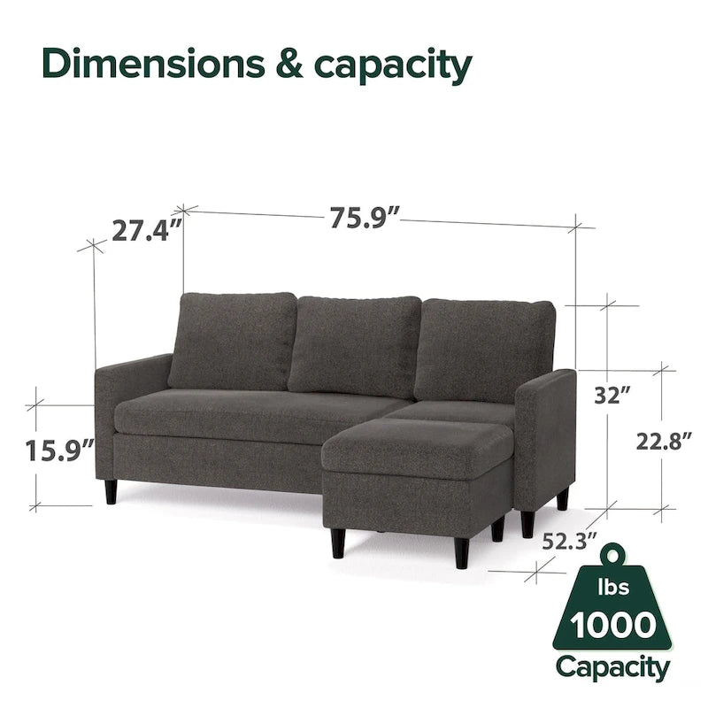 Priage by ZINUS Convertible Sectional Sofa with Reversible Chaise