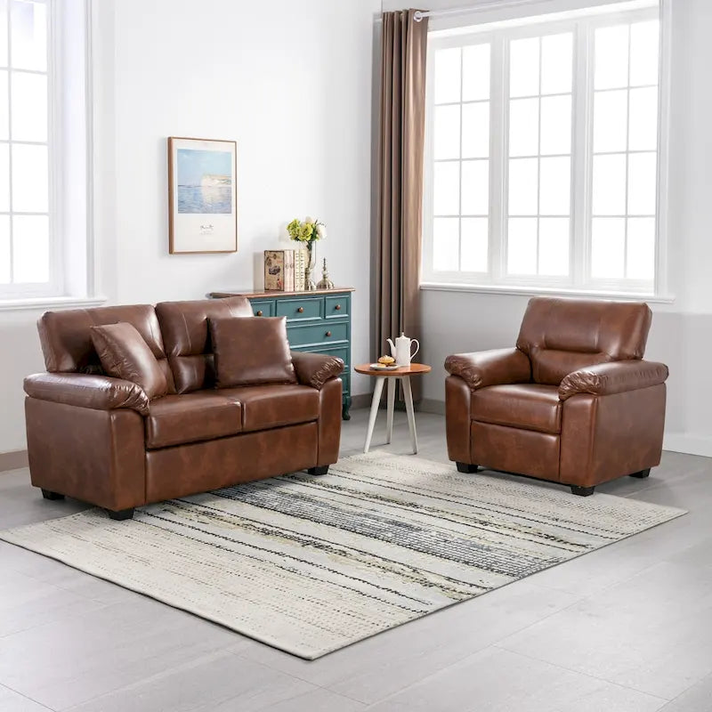 Morden Fort Upholstered Living Room Set, 2 Pieces - Faux Leather chair, Loveseat