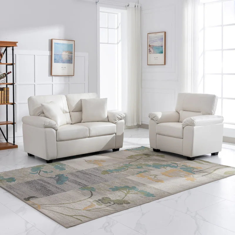 Morden Fort Upholstered Living Room Set, 2 Pieces - Faux Leather chair, Loveseat