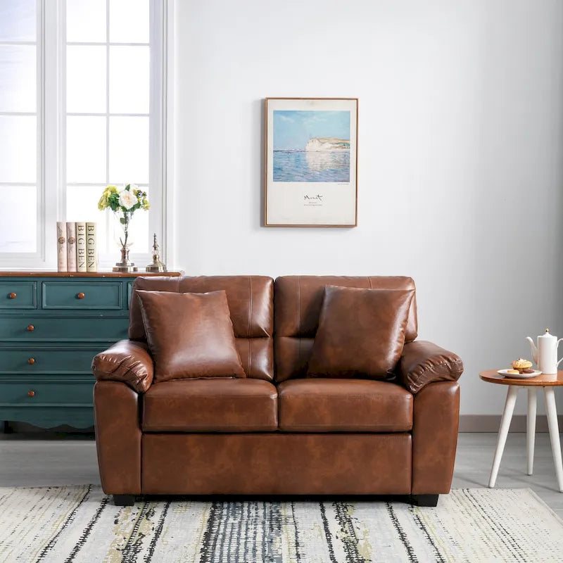 Morden Fort Upholstered Living Room Set, 2 Pieces - Faux Leather chair, Loveseat