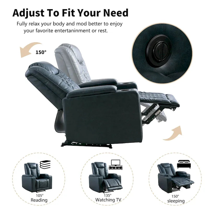 Leather Electric Power Recliner Chair with USB Ports and Cup Holders
