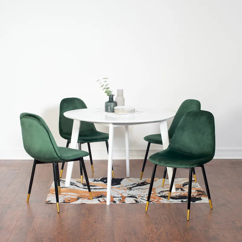 Roundhill Furniture Lassan Contemporary 5-Piece Dining Set, White Round Table and 4 Chairs