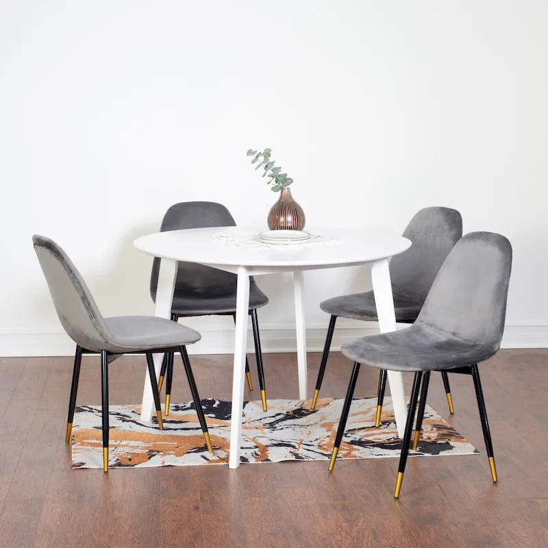 Roundhill Furniture Lassan Contemporary 5-Piece Dining Set, White Round Table and 4 Chairs