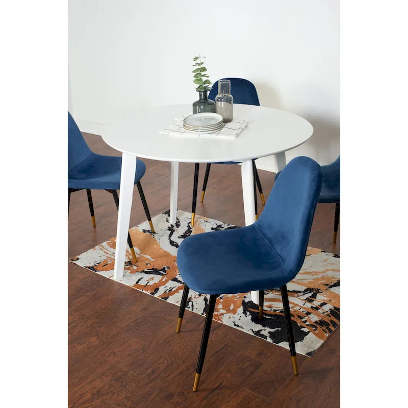 Roundhill Furniture Lassan Contemporary 5-Piece Dining Set, White Round Table and 4 Chairs