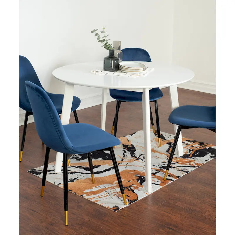 Roundhill Furniture Lassan Contemporary 5-Piece Dining Set, White Round Table and 4 Chairs