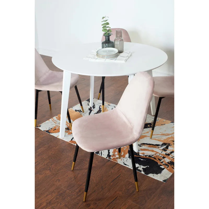 Roundhill Furniture Lassan Contemporary 5-Piece Dining Set, White Round Table and 4 Chairs