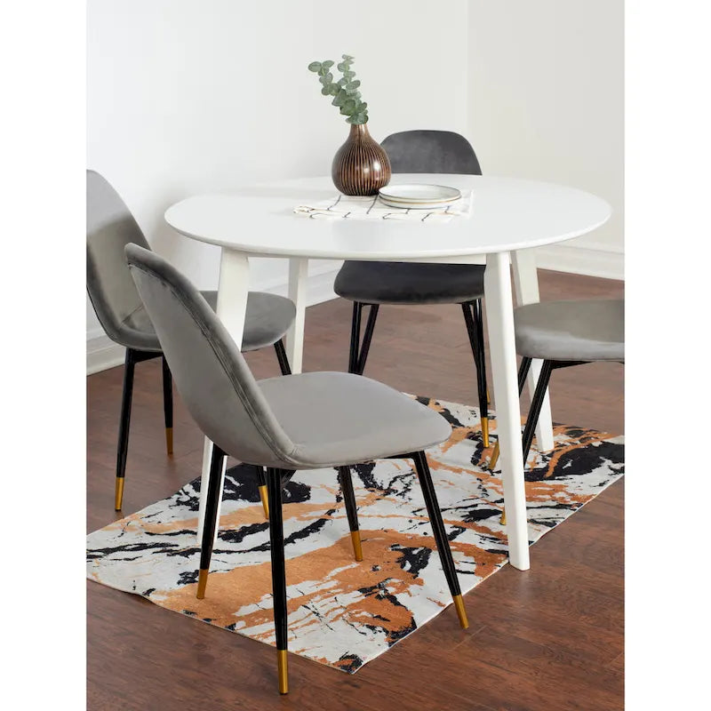 Roundhill Furniture Lassan Contemporary 5-Piece Dining Set, White Round Table and 4 Chairs