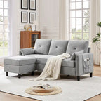 77.36 Inches Modern Sectional Sofa with Reversible Ottoman and Side Storage Pocket