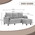 77.36 Inches Modern Sectional Sofa with Reversible Ottoman and Side Storage Pocket