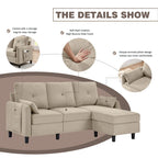 77.36 Inches Modern Sectional Sofa with Reversible Ottoman and Side Storage Pocket