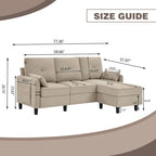 77.36 Inches Modern Sectional Sofa with Reversible Ottoman and Side Storage Pocket
