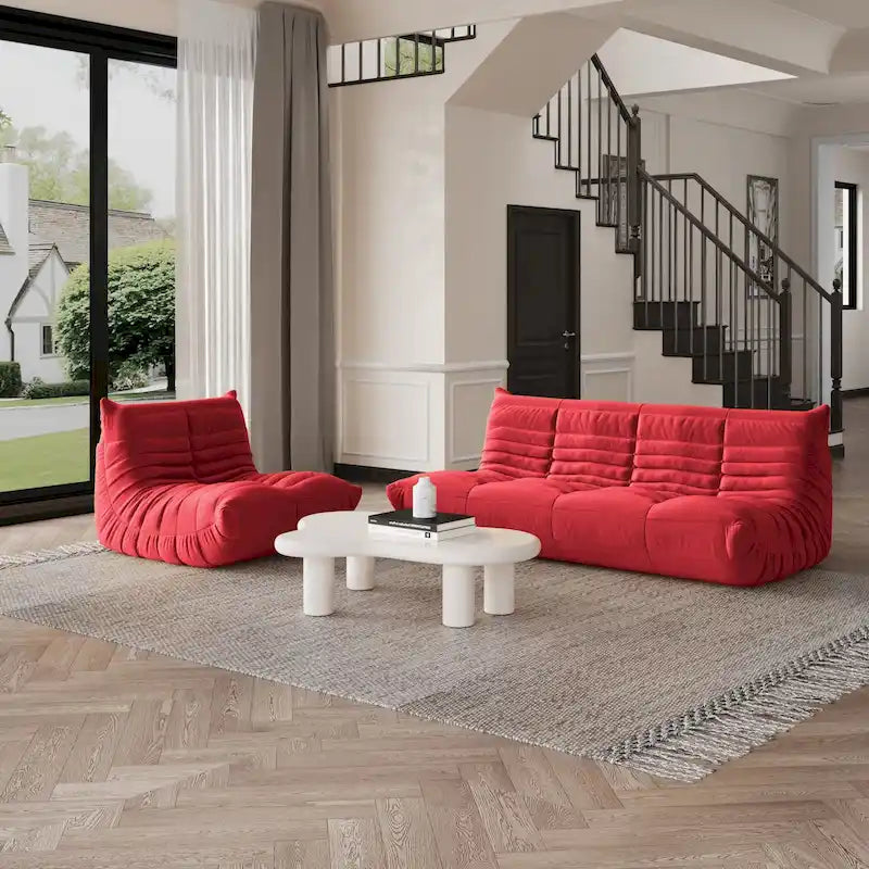 Modern Bean Bag Chair, Teddy Fabric Lounger Chair Lazy Sofa Set