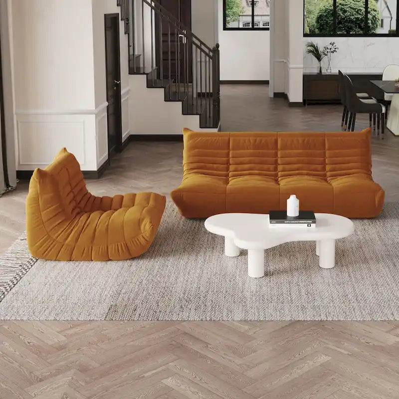 Modern Bean Bag Chair, Teddy Fabric Lounger Chair Lazy Sofa Set