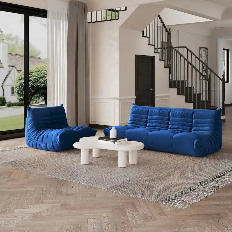 Modern Bean Bag Chair, Teddy Fabric Lounger Chair Lazy Sofa Set