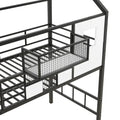 Twin Size Metal Loft Bed with roof design and a storage box